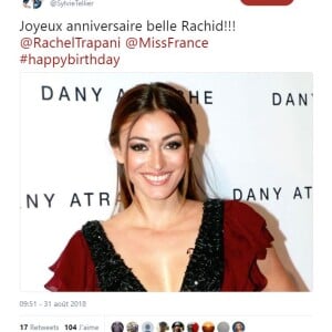 Sylvie Tellier souhaite un bon anniversaire à Rachel Legrain-Trapani sur Twitter mais se trompe de prénom... - Twitter - 31 août 2018