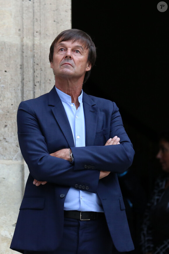 Passation de pouvoir entre le ministre de la Transition Ecologique et Solidaire, Nicolas Hulot, en compagnie de son épouse Florence Lasserre, et son successeur François de Rugy, accompagné de sa femme Séverine Servat, au ministère de l'Ecologie, hôtel de Roquelaure, à Paris, le 4 septembre 2018. © Stéphane Lemouton / Bestimage