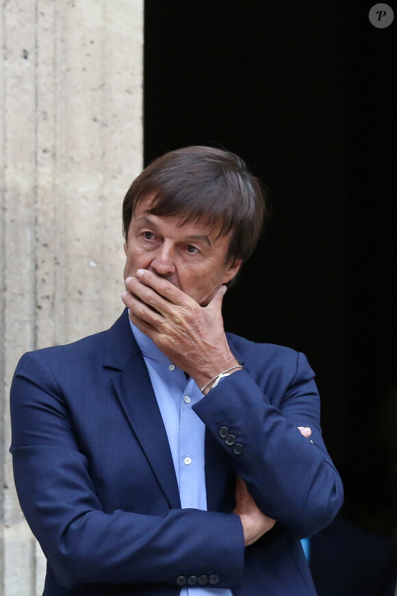Passation de pouvoir entre le ministre de la Transition Ecologique et Solidaire, Nicolas Hulot, en compagnie de son épouse Florence Lasserre, et son successeur François de Rugy, accompagné de sa femme Séverine Servat, au ministère de l'Ecologie, hôtel de Roquelaure, à Paris, le 4 septembre 2018. © Stéphane Lemouton / Bestimage