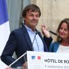 Passation de pouvoir entre le ministre de la Transition Ecologique et Solidaire, Nicolas Hulot, en compagnie de son épouse Florence Lasserre, et son successeur François de Rugy, accompagné de sa femme Séverine Servat, au ministère de l'Ecologie, hôtel de Roquelaure, à Paris, le 4 septembre 2018. © Stéphane Lemouton / Bestimage