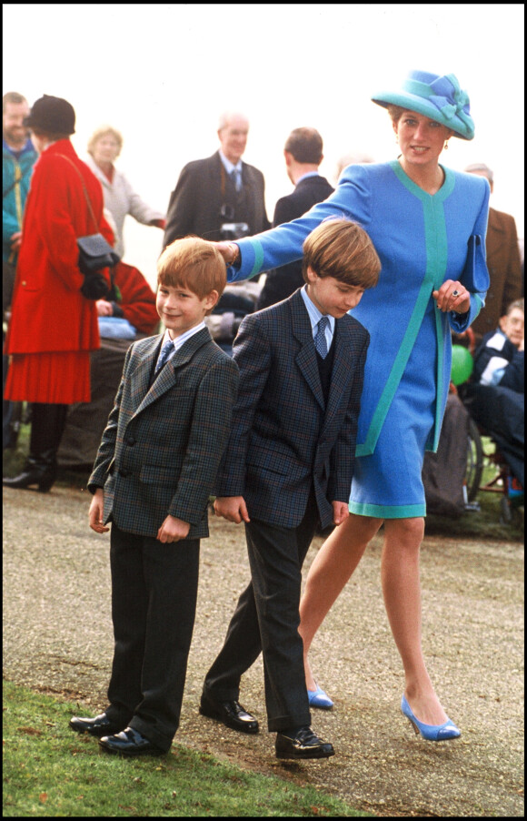 Lady Diana, le prince William et le prince Harry en décembre 1991.