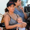 Exclusif - Eva Longoria sur le tournage de la série Grand Hotel avec son nouveau-né Santiago à Los Angeles. Le 29 août 2018