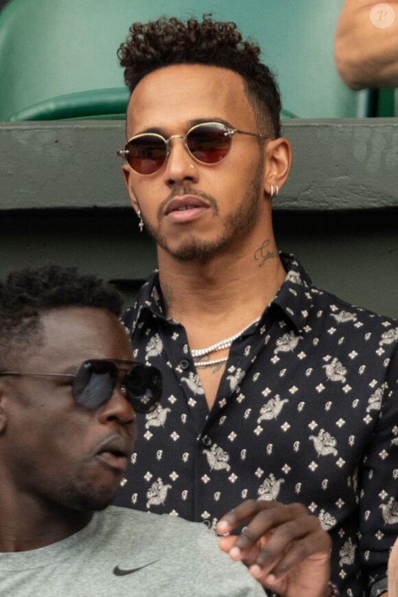 Lewis Hamilton - Les célébrités dans les tribunes lors du tournoi de Wimbledon "The Championships" à Londres, le 14 juillet 2018
