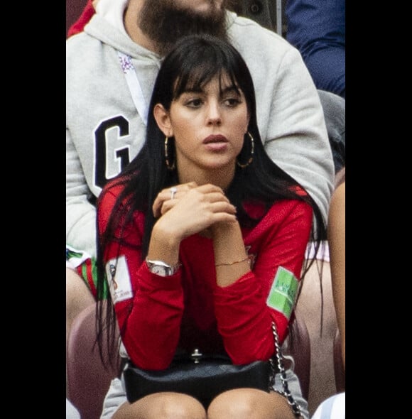 Georgina Rodriguez , la compagne de Cristiano Ronaldo, avec une amie dans les tribunes du match Portugal / Maroc lors de la Coupe du Monde de Football à Moscou. Le 20 juin 2018. © Pierre Perusseau / Bestimage