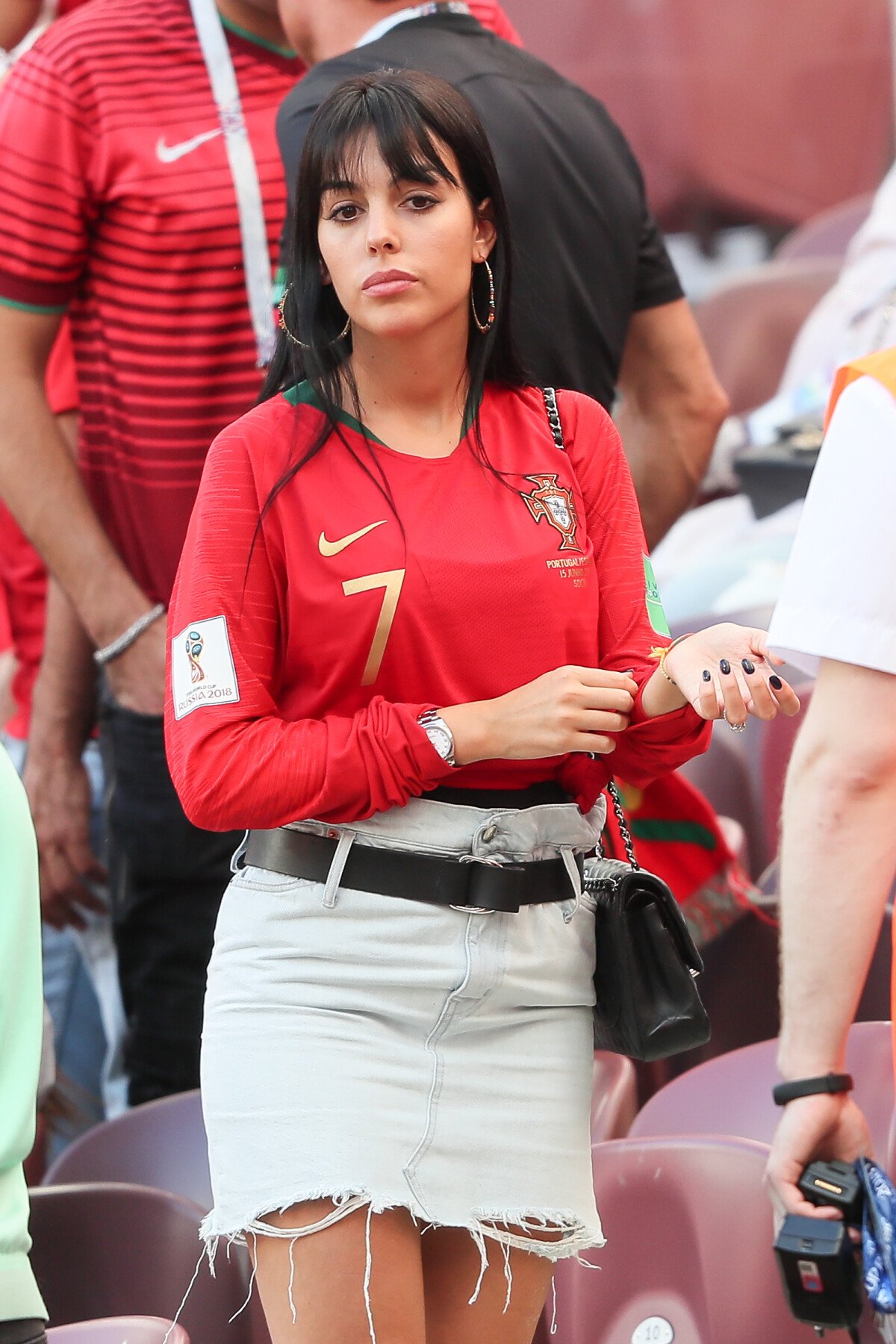 Photo : Georgina Rodriguez, la compagne de Cristiano Ronaldo assiste au  match Portugal Maroc (1-0) lors de la coupe du monde 2018 à Moscou en  Russie le 20 juin 2018. © Cyril Moreau / Bestimage - Purepeople