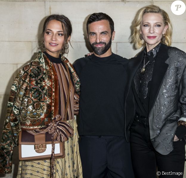 Alicia Vikander, Nicolas Ghesquière, Cate Blanchett à l'issue du défilé Louis Vuitton PAP femme printemps / été 2019 au Louvre à Paris le 2 octobre 2018. © Olivier Borde / Bestimage