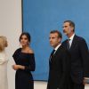 Le roi Felipe VI d'Espagne, la reine Letizia, le président Emmanuel Macron et Brigitte Macron - Visite de la rétrospective "Miró : la couleur de mes rêves" au Grand Palais à Paris le 5 octobre 2018 @ Philippe Wojazer / Pool / Bestimage
