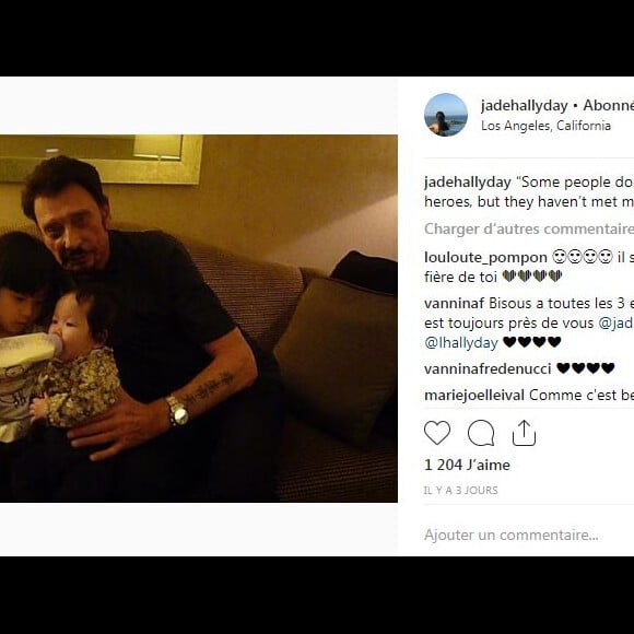 Jade Hallyday se souvient tendrement de son papa Johnny Hallyday sur Instagram le 6 octobre 2018, avant de partir pour Paris.