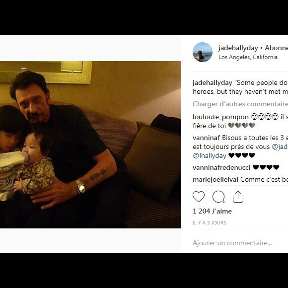 Jade Hallyday se souvient tendrement de son papa Johnny Hallyday sur Instagram le 6 octobre 2018, avant de partir pour Paris.