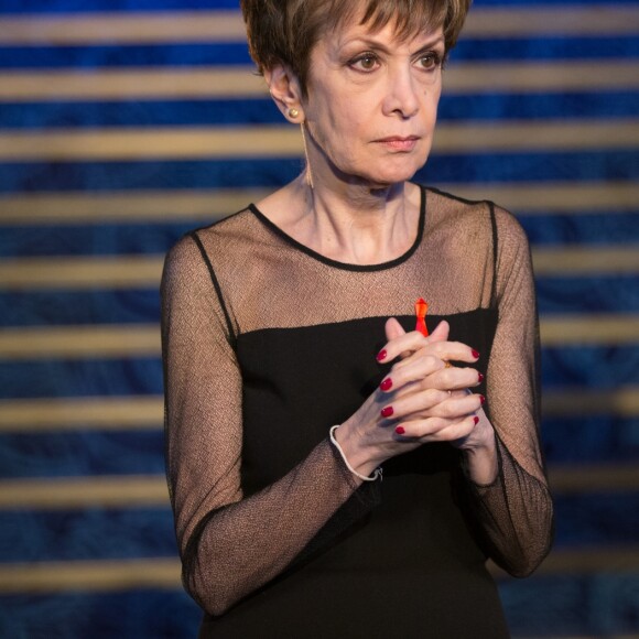 Catherine Laborde - Backstage de l'enregistrement de l'émission "La télé chante pour le Sidaction" aux Folies Bergère à Paris, le 11 mars 2015.