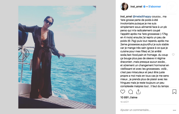 Amel Bent évoque son poids avec un admiratrice sur Instagram, le 17 août 2018.