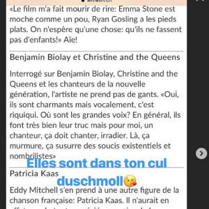 Benjamin Biolay répond aux critiques d'Eddy Mitchell sur Instagram, le 25 octobre 2018.