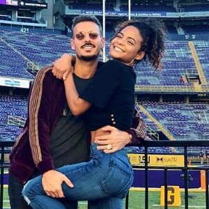 M. Pokora avec Christina Milian au Tiger Stadium de Detroit le 5 novembre 2018.