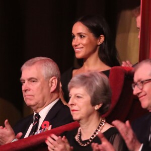 Le prince Andrew, duc d'York, Meghan Markle (enceinte), duchesse de Sussex et le prince Harry, duc de Sussex, la première ministre britannique Theresa May et son mari Philip May - La famille royale d'Angleterre au Royal Albert Hall pour le concert commémoratif "Royal British Legion Festival of Remembrance" à Londres. Le 10 novembre 2018