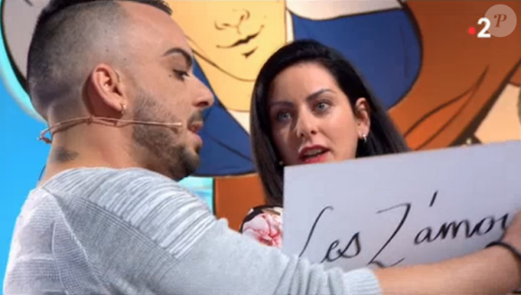 Un candidat des "Z'amours" à côté de la plaque face à Bruno Guillon, le 22 novembre 2018 sur France 2. Ici sa compagne Karine exaspérée.