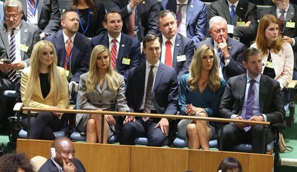 Tiffany Trump, Ivanka Trump, Jared Kushner, Lara Trump, Eric Trump en tribune lors de l'intervention du président Donald Trump pour la 73ème session de l'Assemblée générale à l'ONU à New York le 25 septembre 2018. © Morgan Dessalles / Bestimage