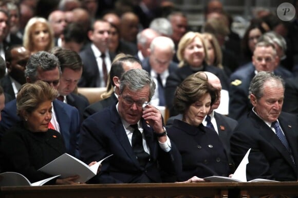 Columba Bush, Jeb Bush, Laura Bush, George W. Bush - Obsèques de George H.W. Bush à la National Cathedral, Washington, le 5 décembre 2018.