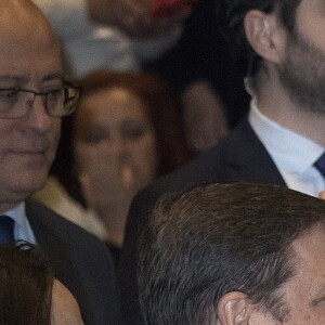 La reine Letizia d'Espagne (en robe Sandro Paris et escarpins Prada) au 2e congrès international "La voix des femmes du monde rural" à Madrid le 13 décembre 2018.