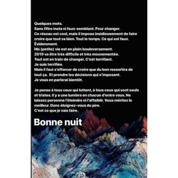 L'intriguant message d'Agathe Auproux, posté le 22 décembre sur Instagram.