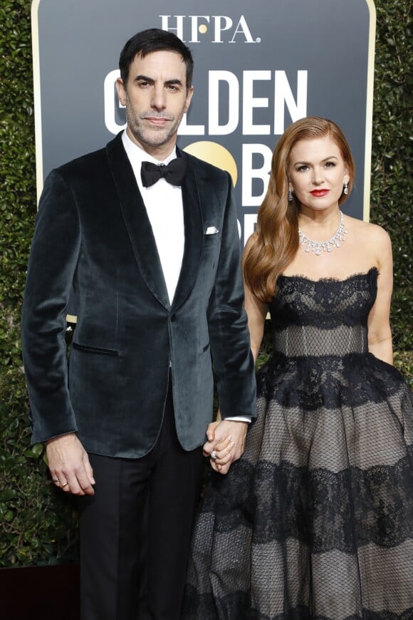 Sacha Baron Cohen et sa femme Isla Fisher - 76e cérémonie annuelle des Golden Globe Awards au Beverly Hilton Hotel à Los Angeles, le 6 janvier 2019.