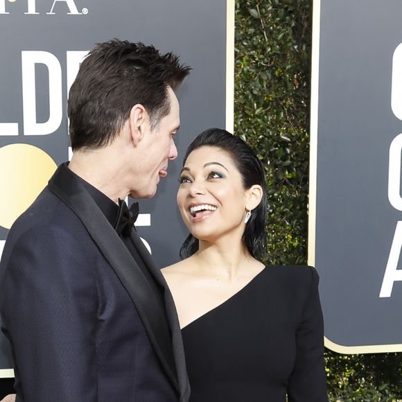 Jim Carrey et sa compagne Ginger Gonzaga - 76e cérémonie annuelle des Golden Globe Awards au Beverly Hilton Hotel à Los Angeles, le 6 janvier 2019.