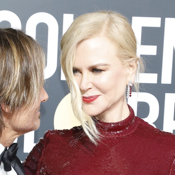 Keith Urban et Nicole Kidman, habillée d'une robe Michael Kors Collection - 76e cérémonie annuelle des Golden Globe Awards au Beverly Hilton Hotel à Los Angeles, le 6 janvier 2019.