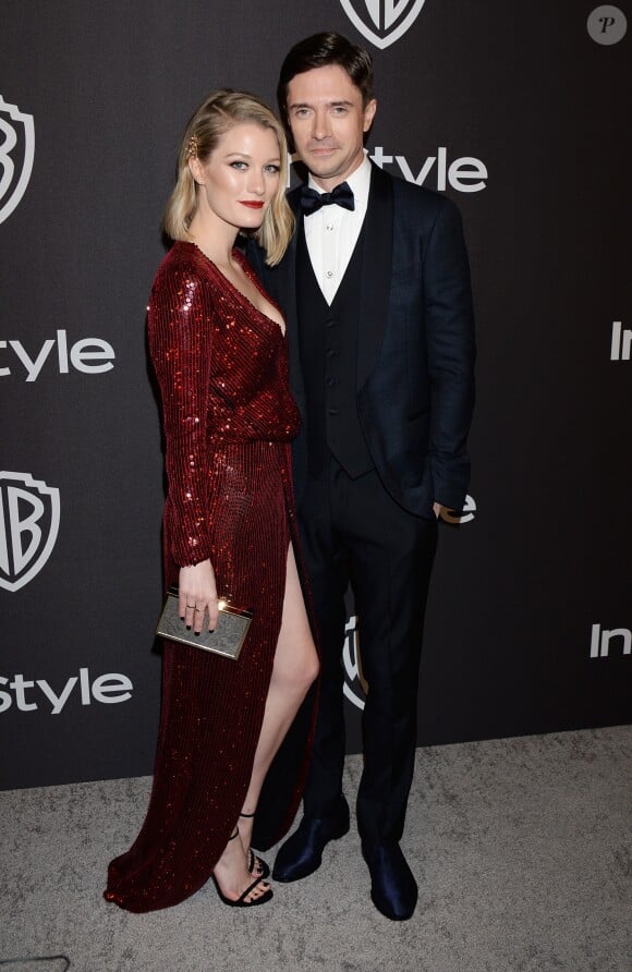 Topher Grace et sa femme Ashley Hinshaw à l'after party InStyle and Warner Bros pour la 76e cérémonie annuelle des Golden Globe Awards à Los Angeles, le 6 janvier 2019.