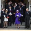 Serena Linley (Armstrong-Jones), son mari David Linley (Armstrong-Jones), leur fille Lady Margarita Armstrong-Jones, leur fils Charles Armstrong-Jones, la reine Elisabeth II d'Angleterre, le prince Philip, duc d'Edimbourg, Sarah Armstrong-Jones (Sara Chatto) - La famille royale britannique sort de la messe de Thanksgiving en la Chapelle de St Margaret de l'Abbaye de Westminster en l'honneur de l'ancien Lord Snowden à Londres, le 7 avril 2017.