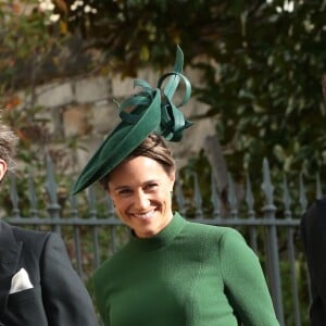 Pippa Middleton, enceinte, son mari James Matthews, son frère James Middleton - Arrivées des invités au mariage de la princesse Eugenie d'York et de Jack Brooksbnak à la chapelle Saint George de Windsor le 12 octobre 2018.