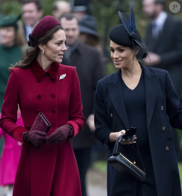 Kate Middleton, la duchesse de Cambridge, et Meghan Markle, la duchesse de Sussex enceinte - La famille royale britannique se rend à la messe de Noël à l'église Sainte-Marie-Madeleine à Sandringham, le 25 décembre 2018.