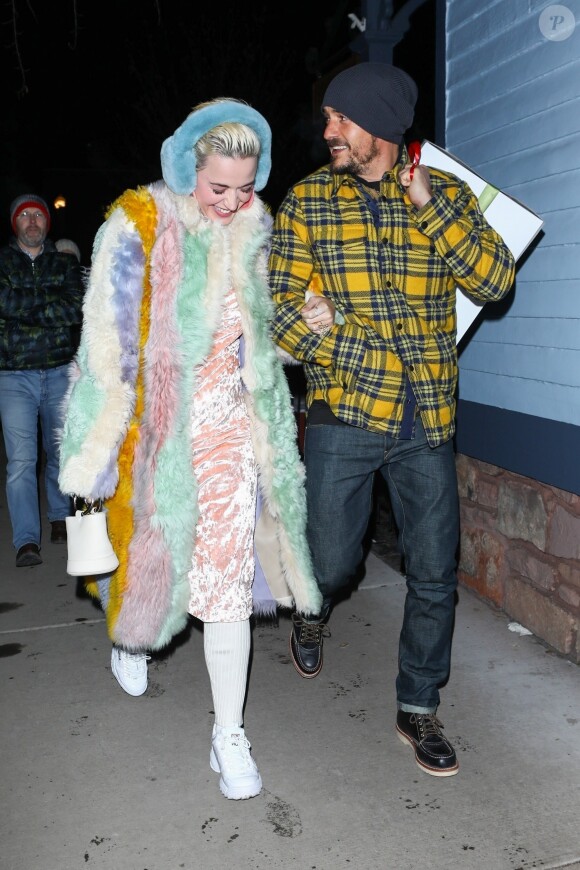 Exclusif - Katy Perry et Orlando Bloom arrivent au restaurant Matsuhisa dans la station de Aspen le 2 janvier 2019.