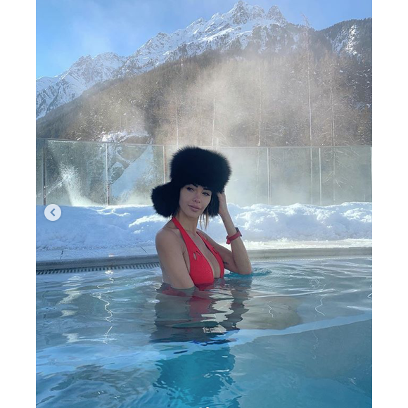 Nabilla à l'Aqua Dome en Autriche, le 22 janvier 2019. Ici dans son bassin à 35 degrés !