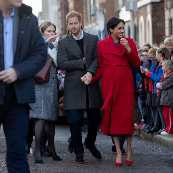 Le prince Harry et Meghan Markle lors d'une visite à Birkenhead le 14 janvier 2019.