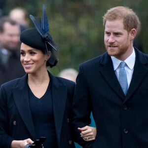 Le prince Harry, duc de Sussex et sa femme Meghan Markle, la duchesse de Sussex enceinte - La famille royale britannique se rend à la messe de Noël à l'église Sainte-Marie-Madeleine à Sandringham, le 25 décembre 2018. 25 December 2018.