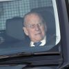 Le prince Philip, duc d'Edimbourg, passager, arrivant le 19 décembre 2018 au palais de Buckingham à Londres pour un déjeuner de Noël.