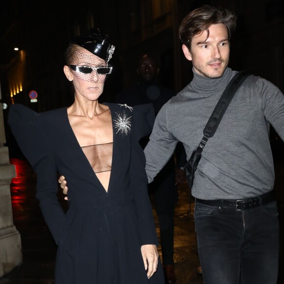 Céline Dion et Pepe Munoz arrivent aux Folies Bergère à Paris le 25 janvier 2019.