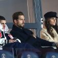 Marco Verratti, Kevin Trapp et sa fiancée Izabel Goulart dans les tribunes du Parc des Princes lors du match de football de ligue 1 opposant le Paris Saint-Germain (PSG) au Stade rennais FC à Paris, le 27 janvier 2019. Le PSG a gagné 4-1.
