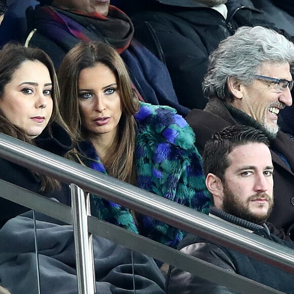 Malika Ménard (Miss France 2010) dans les tribunes du Parc des Princes lors du match de football de ligue 1 opposant le Paris Saint-Germain (PSG) au Stade rennais FC à Paris, le 27 janvier 2019. Le PSG a gagné 4-1.