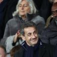 Nicolas Sarkozy dans les tribunes du Parc des Princes lors du match de football de ligue 1 opposant le Paris Saint-Germain (PSG) au Stade rennais FC à Paris, le 27 janvier 2019. Le PSG a gagné 4-1.