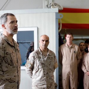 Le roi Felipe VI d'Espagne en visite de soutien aux troupes espagnoles en Irak à Bagdad le 30 janvier 2019, jour de son 51e anniversaire.