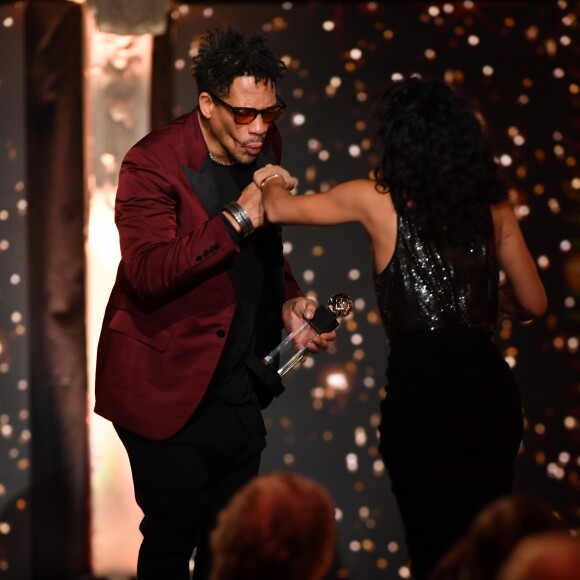 Exclusif - JoeyStarr et Naidra Ayadi (Globe de Cristal de la Meilleure Comédienne) lors de la 14ème cérémonie des Globes de Cristal, à la salle Wagram à Paris, le 4 février 2019. © Rachid Bellak/Bestimage