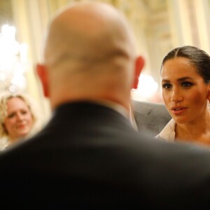 Le prince Harry, duc de Sussex, et Meghan Markle, enceinte, duchesse de Sussex, lors du cocktail d'accueil aux Endeavour fund Awards au Drapers' Hall à Londres le 7 février 2019.