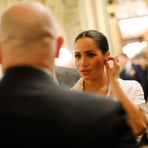 Le prince Harry, duc de Sussex, et Meghan Markle, enceinte, duchesse de Sussex, lors du cocktail d'accueil aux Endeavour fund Awards au Drapers' Hall à Londres le 7 février 2019.