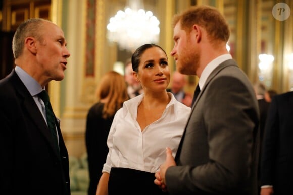 Le prince Harry, duc de Sussex, et Meghan Markle, enceinte, duchesse de Sussex, lors du cocktail d'accueil aux Endeavour fund Awards au Drapers' Hall à Londres le 7 février 2019.