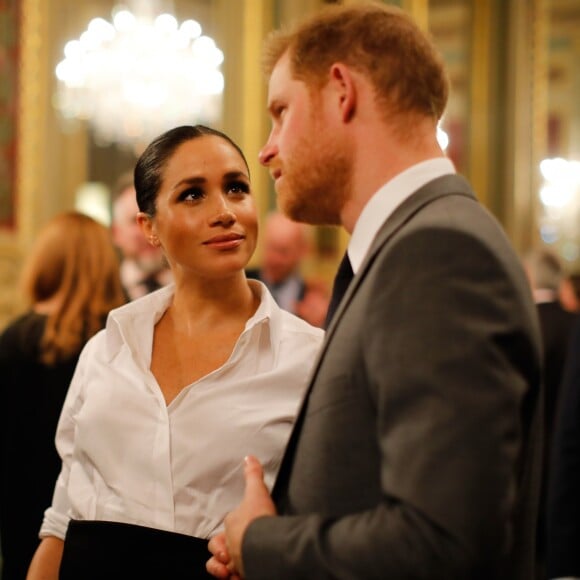 Le prince Harry, duc de Sussex, et Meghan Markle, enceinte, duchesse de Sussex, lors du cocktail d'accueil aux Endeavour fund Awards au Drapers' Hall à Londres le 7 février 2019.