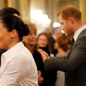 Le prince Harry, duc de Sussex, et Meghan Markle, enceinte, duchesse de Sussex, lors du cocktail d'accueil aux Endeavour fund Awards au Drapers' Hall à Londres le 7 février 2019.