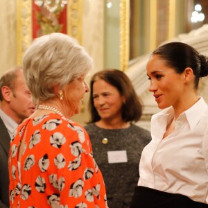 Le prince Harry, duc de Sussex, et Meghan Markle, enceinte, duchesse de Sussex, lors du cocktail d'accueil aux Endeavour fund Awards au Drapers' Hall à Londres le 7 février 2019.