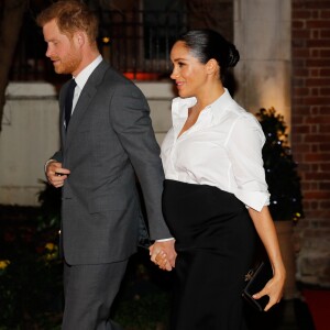 Le prince Harry, duc de Sussex, et Meghan Markle, enceinte, duchesse de Sussex, lors du cocktail d'accueil aux Endeavour fund Awards au Drapers' Hall à Londres le 7 février 2019.