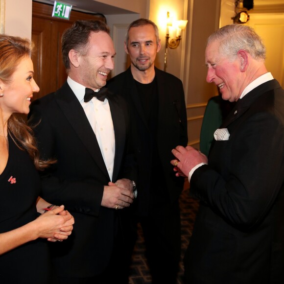 Geri Halliwell et son mari Christian Horner discutent avec le prince Charles, à la réception du Prince's Trust 'Invest in Futures' à l'hôtel Savoy, à Londres, le 7 février 2019.