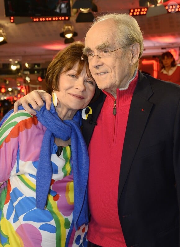 Macha Méril et son compagnon Michel Legrand - Enregistrement de l'émission "Vivement dimanche" à Paris le 5 mars 2014.
